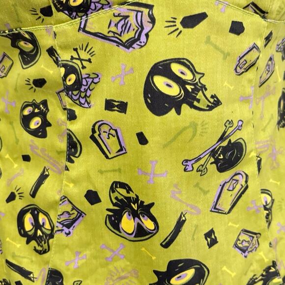 Pinup Couture Lime Green Spooky Skeleton Print 2 Piece Set Top & Skirt Sz S - Picture 2 of 13